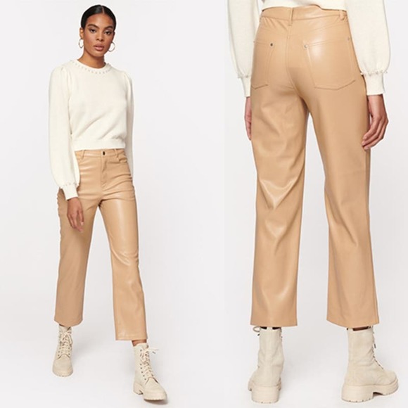 NWT Cami NYC Hanie Vegan Leather Back Pocket Straight Leg Ankle Tan Pant